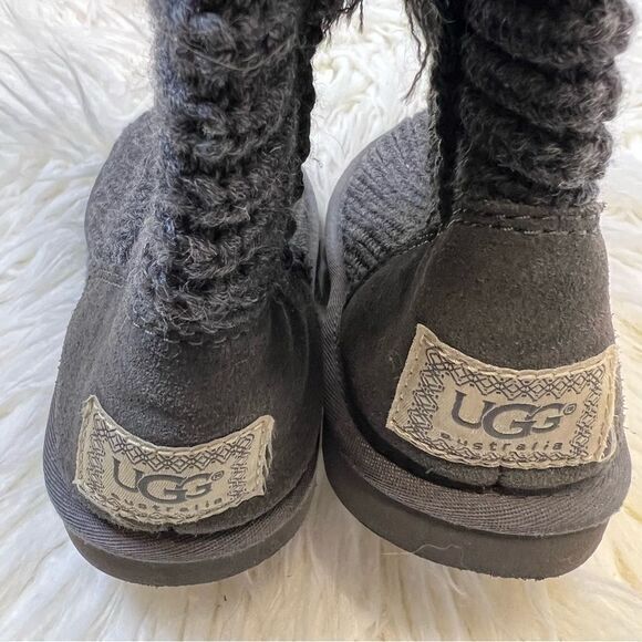 UGG Womens Fringe Boots Button Tall Genuine Sheepskin‎ Lining 1878 Dark Gray 6 - Picture 3 of 6